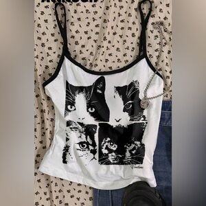 NEW Black and White Cat Print Crop Tank Top